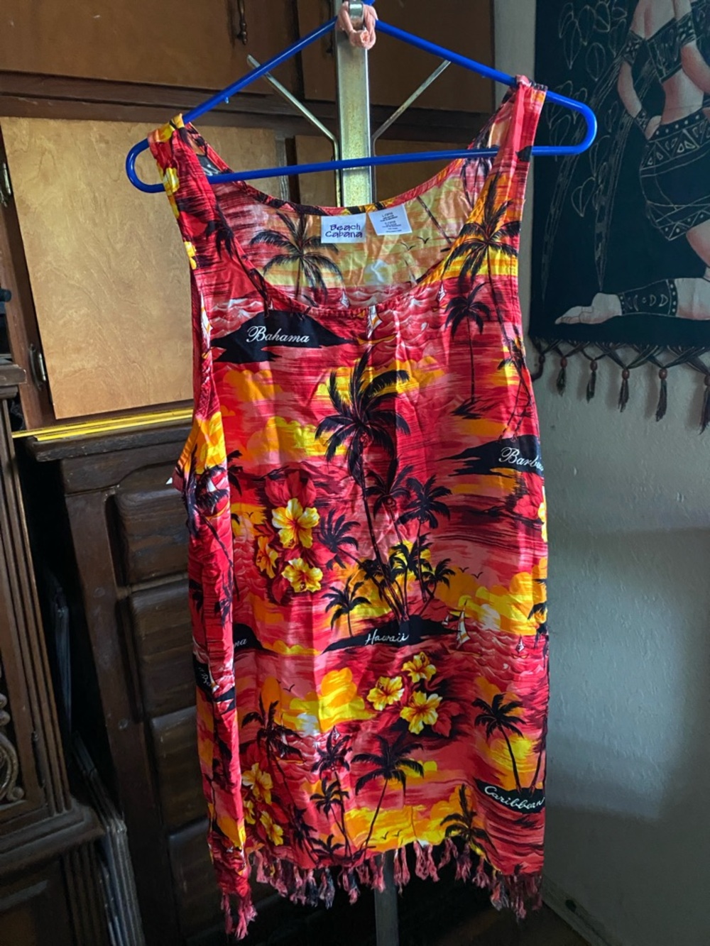 Bahama Tropical Palm Print Sleeveless Beach Blouse - Red & Yellow